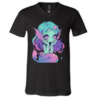 Kawaii Pastel Goth Creepy Cute Witchy Zombie Mermaid V-Neck T-Shirt