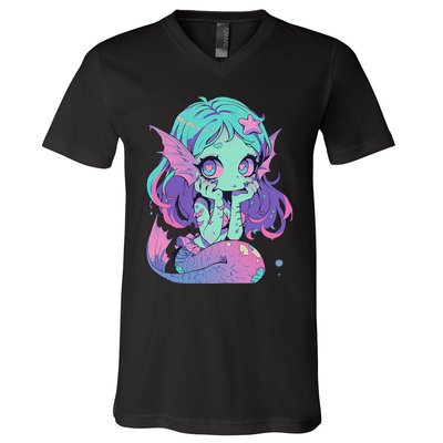 Kawaii Pastel Goth Creepy Cute Witchy Zombie Mermaid V-Neck T-Shirt