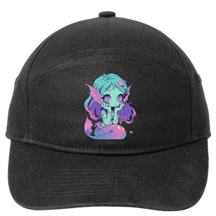 Kawaii Pastel Goth Creepy Cute Witchy Zombie Mermaid 7-Panel Snapback Hat