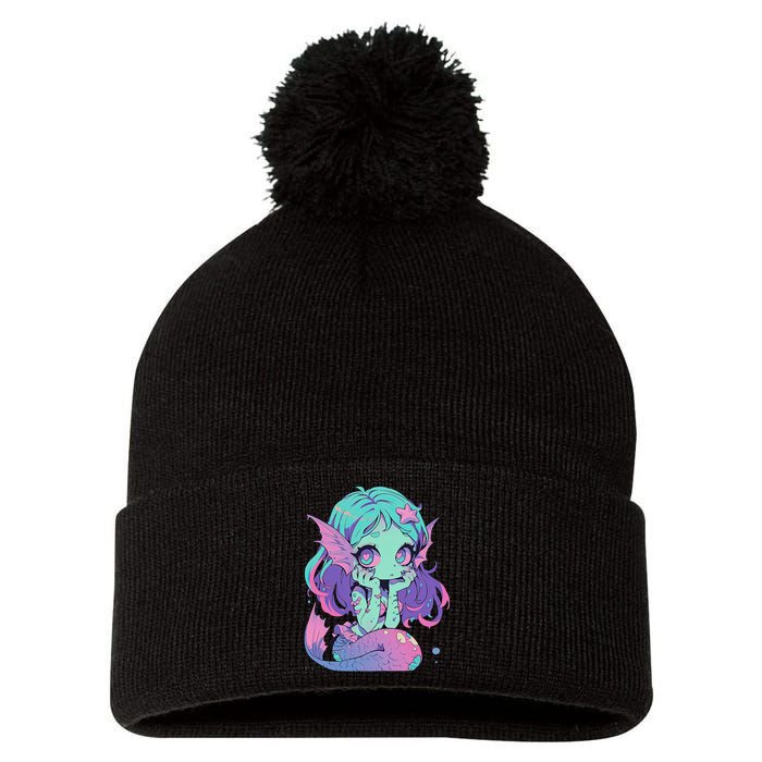 Kawaii Pastel Goth Creepy Cute Witchy Zombie Mermaid Pom Pom 12in Knit Beanie