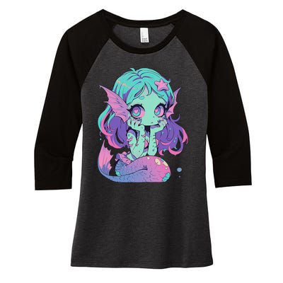 Kawaii Pastel Goth Creepy Cute Witchy Zombie Mermaid Women's Tri-Blend 3/4-Sleeve Raglan Shirt