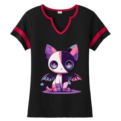 Kawaii Pastel Goth Creepy Cute Witchy Zombie Patchwork Cat Ladies Halftime Notch Neck Tee