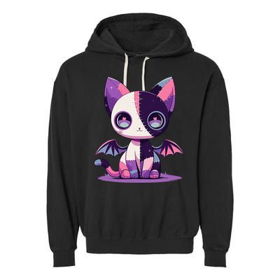 Kawaii Pastel Goth Creepy Cute Witchy Zombie Patchwork Cat Garment-Dyed Fleece Hoodie