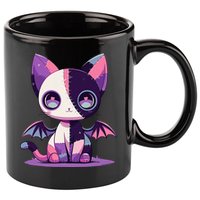 Kawaii Pastel Goth Creepy Cute Witchy Zombie Patchwork Cat 11oz C Handle Ceramic Mug