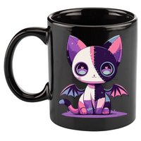 Kawaii Pastel Goth Creepy Cute Witchy Zombie Patchwork Cat 11oz C Handle Ceramic Mug