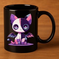 Kawaii Pastel Goth Creepy Cute Witchy Zombie Patchwork Cat 11oz C Handle Ceramic Mug