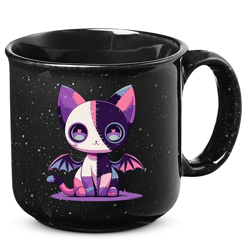 Kawaii Pastel Goth Creepy Cute Witchy Zombie Patchwork Cat 15oz Campfire Ceramic Mug