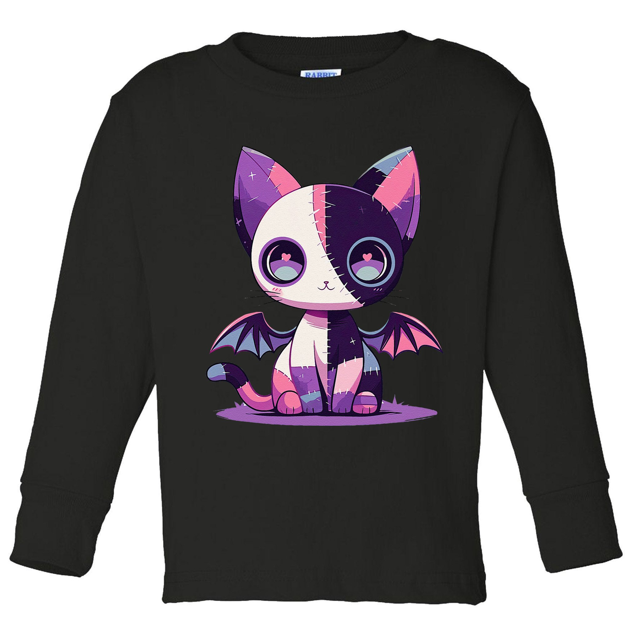Kawaii Pastel Goth Creepy Cute Witchy Zombie Patchwork Cat Toddler Long Sleeve Shirt