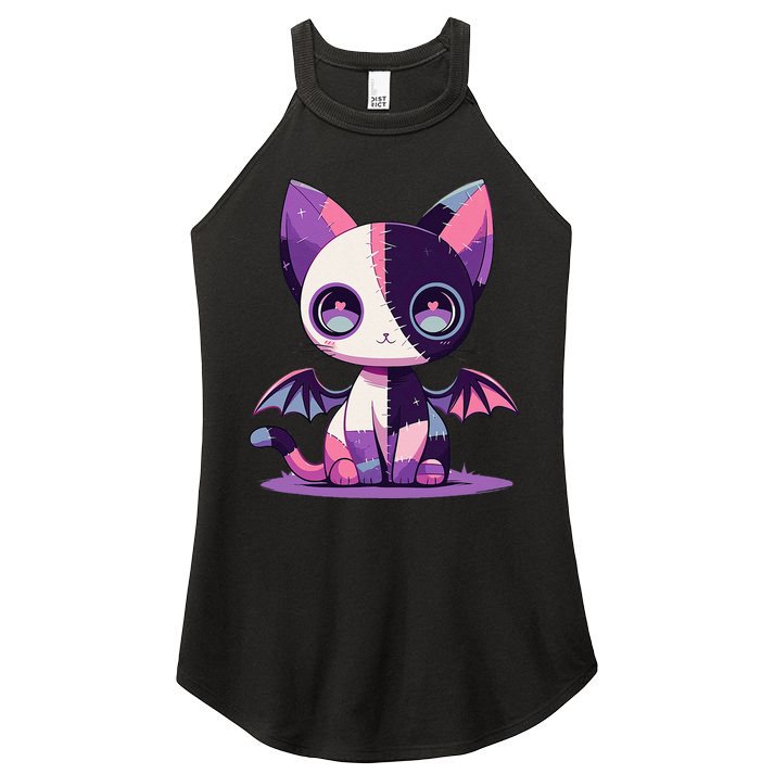 Kawaii Pastel Goth Creepy Cute Witchy Zombie Patchwork Cat Women's Perfect Tri Rocker Tank