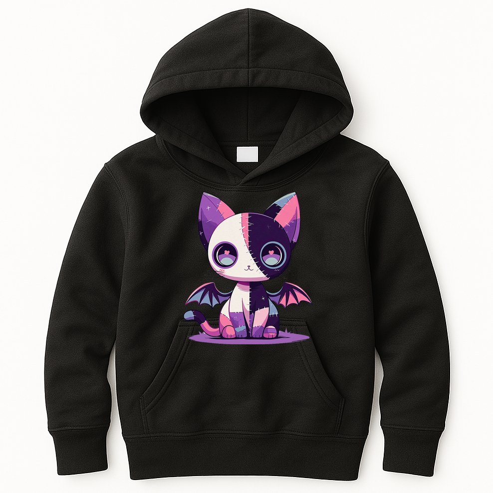 Kawaii Pastel Goth Creepy Cute Witchy Zombie Patchwork Cat Kids Hoodie