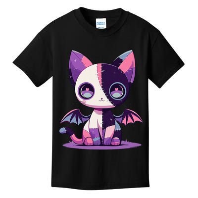 Kawaii Pastel Goth Creepy Cute Witchy Zombie Patchwork Cat Kids T-Shirt