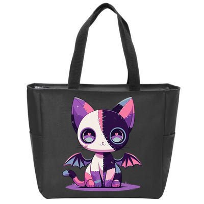 Kawaii Pastel Goth Creepy Cute Witchy Zombie Patchwork Cat Zip Tote Bag