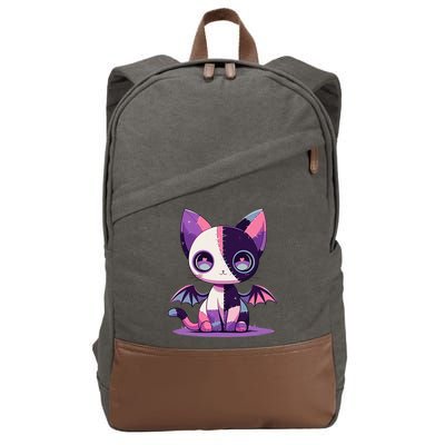 Kawaii Pastel Goth Creepy Cute Witchy Zombie Patchwork Cat Cotton Canvas Backpack