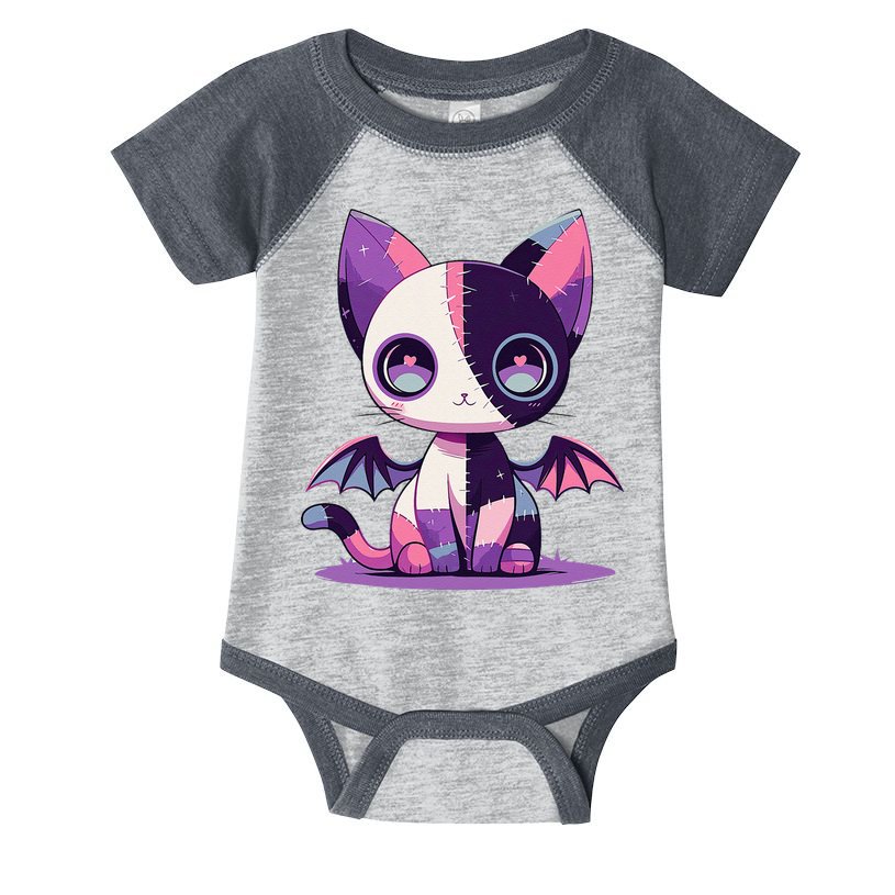 Kawaii Pastel Goth Creepy Cute Witchy Zombie Patchwork Cat Infant Baby Jersey Bodysuit
