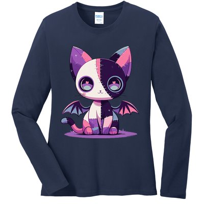 Kawaii Pastel Goth Creepy Cute Witchy Zombie Patchwork Cat Ladies Long Sleeve Shirt