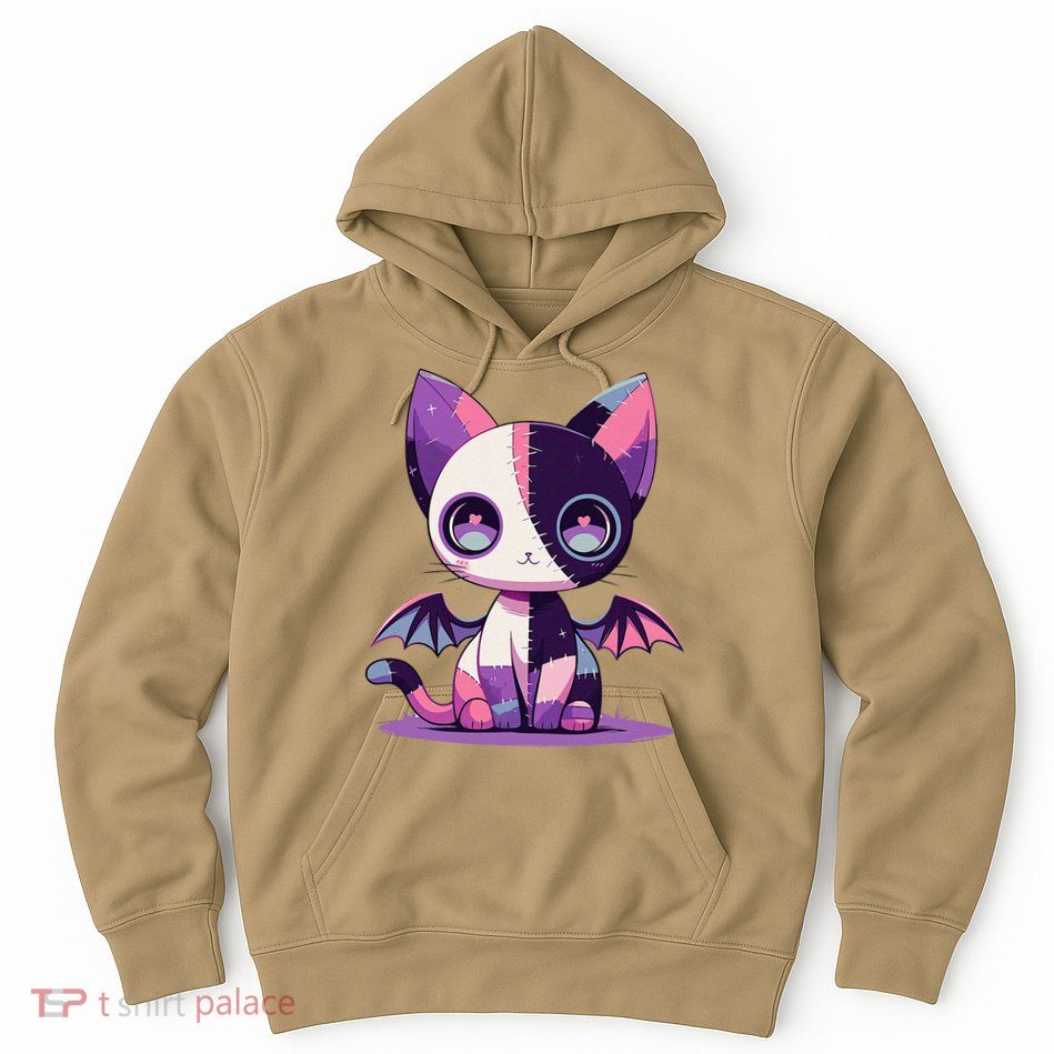 Kawaii Pastel Goth Creepy Cute Witchy Zombie Patchwork Cat Hoodie