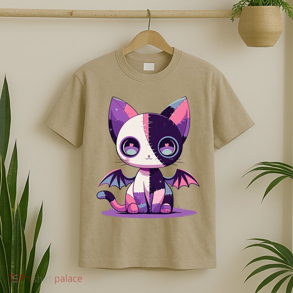 Kawaii Pastel Goth Creepy Cute Witchy Zombie Patchwork Cat T-Shirt
