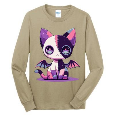 Kawaii Pastel Goth Creepy Cute Witchy Zombie Patchwork Cat Tall Long Sleeve T-Shirt
