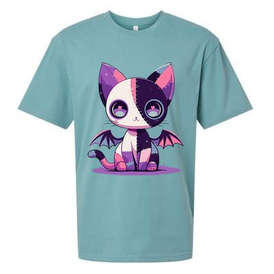 Kawaii Pastel Goth Creepy Cute Witchy Zombie Patchwork Cat Sueded Cloud Jersey T-Shirt