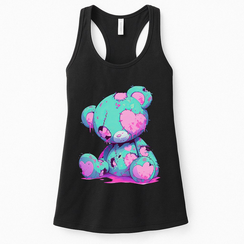 Kawaii Pastel Goth Creepy Cute Witchy Zombie Teddy Bear Womens Tank Top