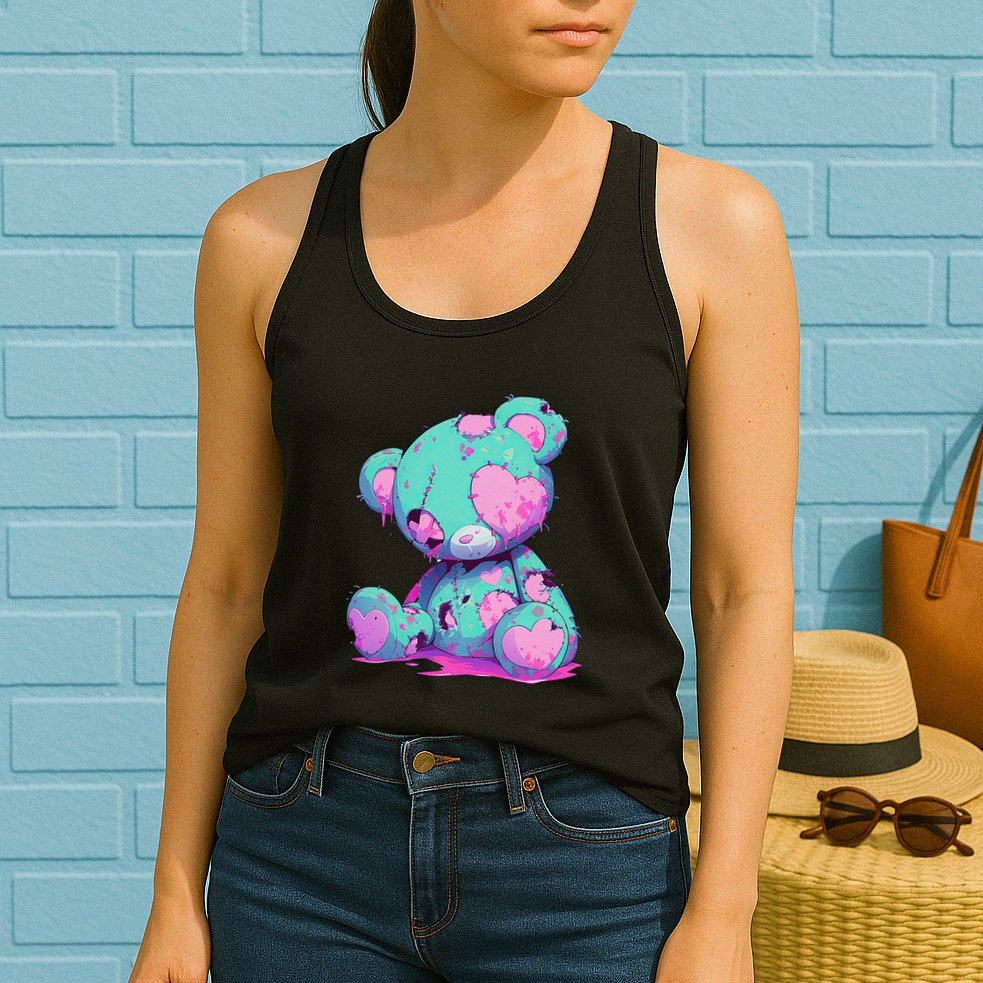 Kawaii Pastel Goth Creepy Cute Witchy Zombie Teddy Bear Womens Tank Top