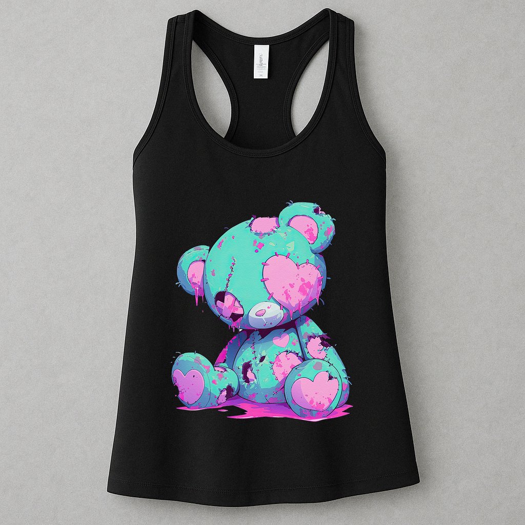Kawaii Pastel Goth Creepy Cute Witchy Zombie Teddy Bear Womens Tank Top