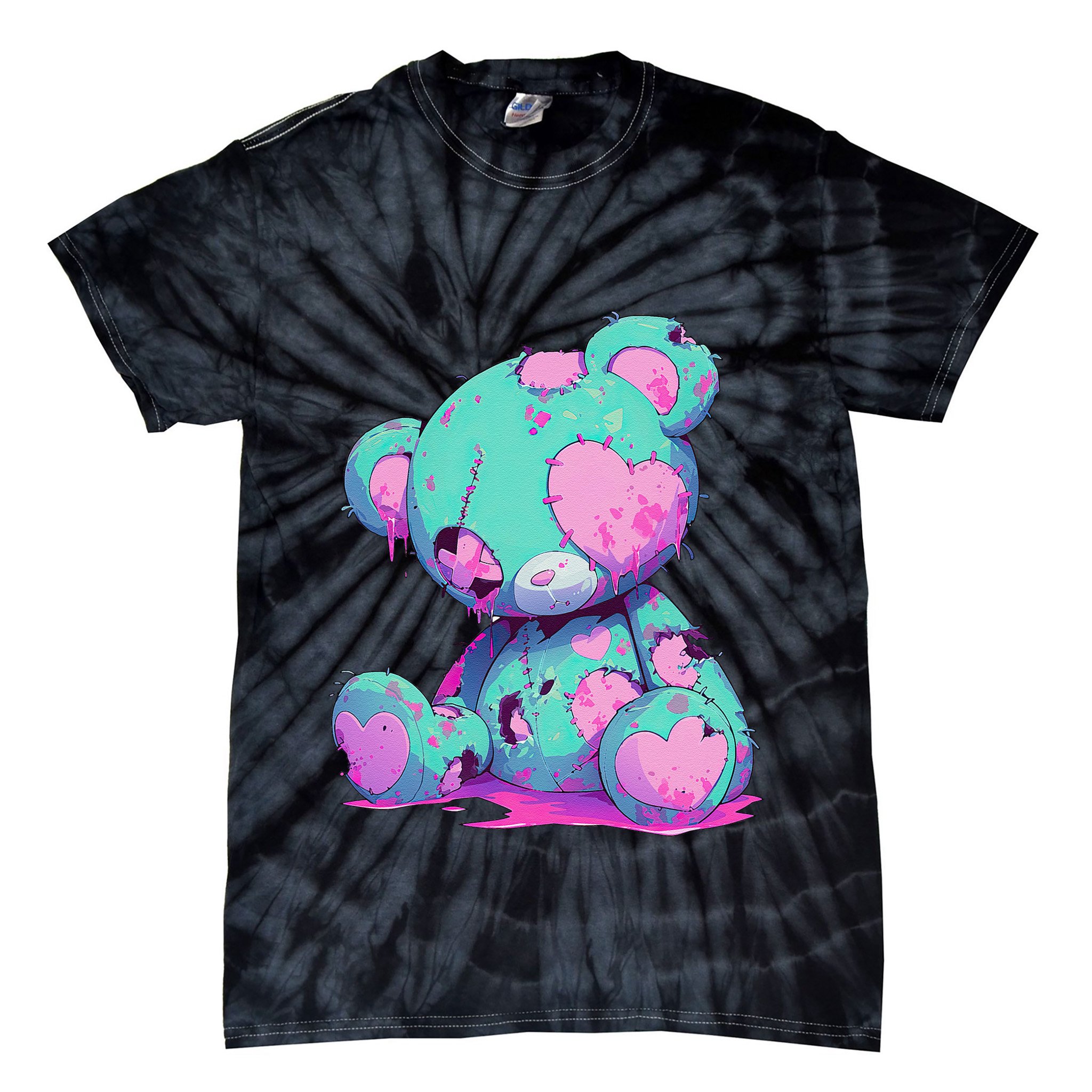 Kawaii Pastel Goth Creepy Cute Witchy Zombie Teddy Bear Tie-Dye T-Shirt
