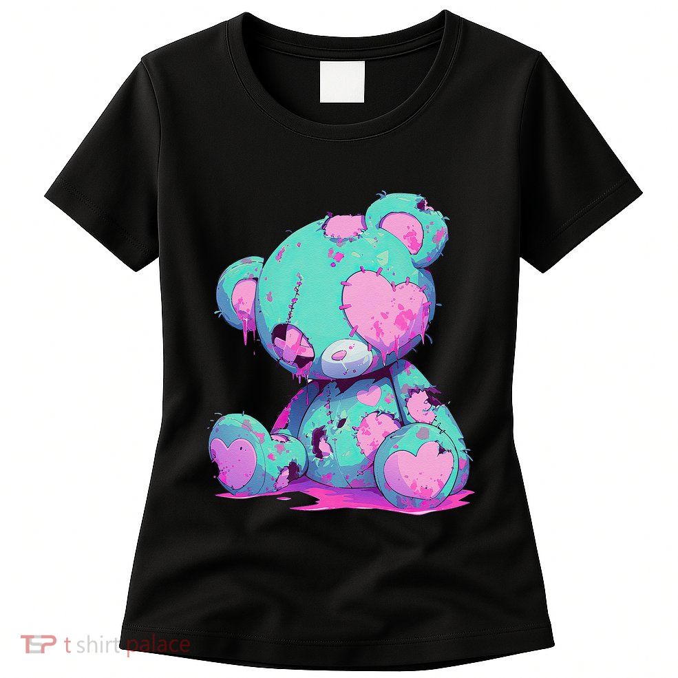 Kawaii Pastel Goth Creepy Cute Witchy Zombie Teddy Bear Womens T-Shirt