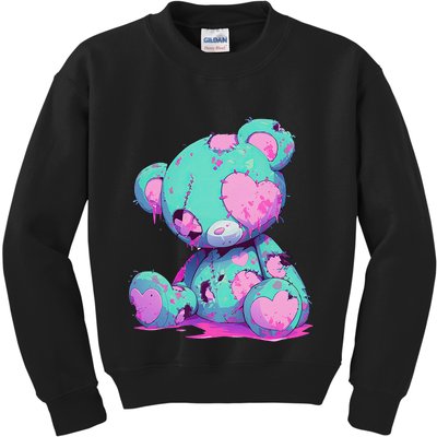 Kawaii Pastel Goth Creepy Cute Witchy Zombie Teddy Bear Kids Sweatshirt