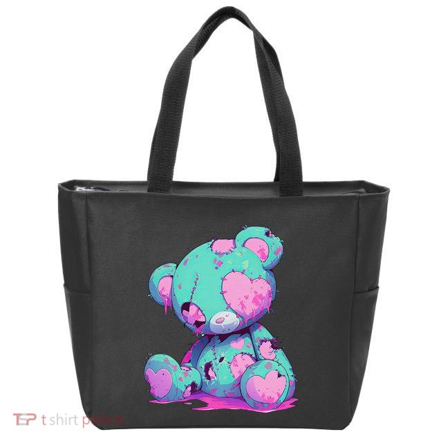 Kawaii Pastel Goth Creepy Cute Witchy Zombie Teddy Bear Zip Tote Bag