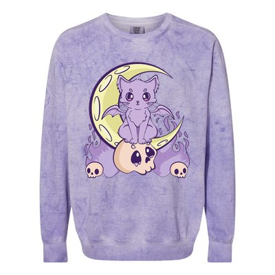 Kawaii Pastel Goth Cute Witchy Cat And Skull Anime Nu  Colorblast Crewneck Sweatshirt