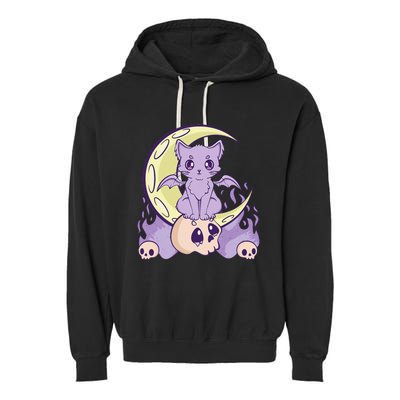 Kawaii Pastel Goth Cute Witchy Cat And Skull Anime Nu  Garment-Dyed Fleece Hoodie