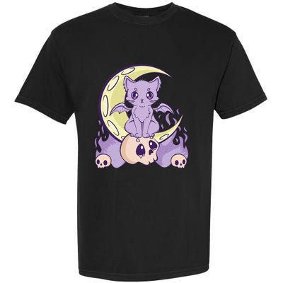 Kawaii Pastel Goth Cute Witchy Cat And Skull Anime Nu  Garment-Dyed Heavyweight T-Shirt