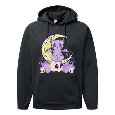 Kawaii Pastel Goth Cute Witchy Cat And Skull Anime Nu  Performance Fleece Hoodie