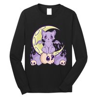 Kawaii Pastel Goth Cute Witchy Cat And Skull Anime Nu  Long Sleeve Shirt