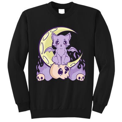 Kawaii Pastel Goth Cute Witchy Cat And Skull Anime Nu  Sweatshirt