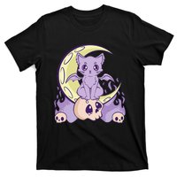 Kawaii Pastel Goth Cute Witchy Cat And Skull Anime Nu  T-Shirt