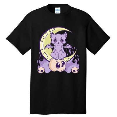 Kawaii Pastel Goth Cute Witchy Cat And Skull Anime Nu  Tall T-Shirt