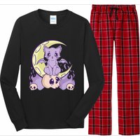 Kawaii Pastel Goth Cute Witchy Cat And Skull Anime Nu  Long Sleeve Pajama Set