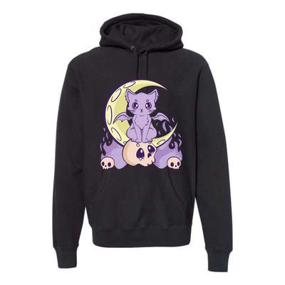 Kawaii Pastel Goth Cute Witchy Cat And Skull Anime Nu  Premium Hoodie