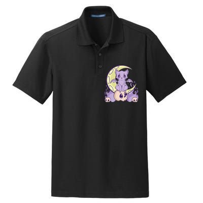 Kawaii Pastel Goth Cute Witchy Cat And Skull Anime Nu  Dry Zone Grid Polo