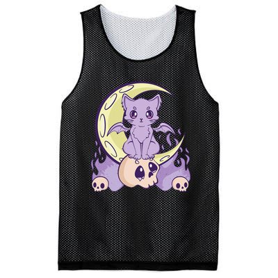 Kawaii Pastel Goth Cute Witchy Cat And Skull Anime Nu  Mesh Reversible Basketball Jersey Tank