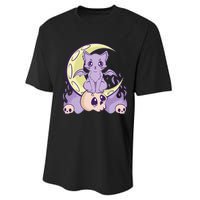 Kawaii Pastel Goth Cute Witchy Cat And Skull Anime Nu  Performance Sprint T-Shirt