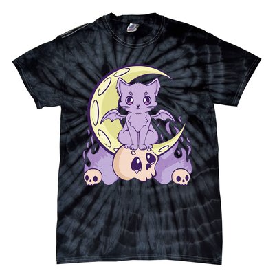 Kawaii Pastel Goth Cute Witchy Cat And Skull Anime Nu  Tie-Dye T-Shirt