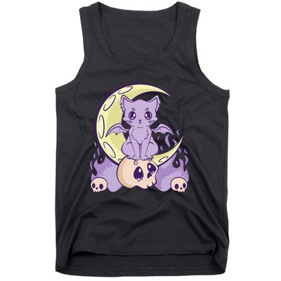 Kawaii Pastel Goth Cute Witchy Cat And Skull Anime Nu  Tank Top