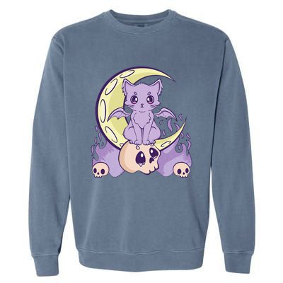 Kawaii Pastel Goth Cute Witchy Cat And Skull Anime Nu  Garment-Dyed Sweatshirt