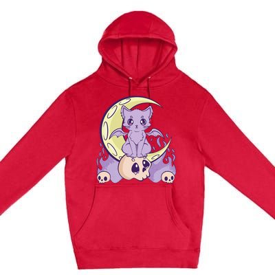 Kawaii Pastel Goth Cute Witchy Cat And Skull Anime Nu  Premium Pullover Hoodie