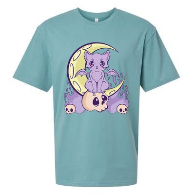 Kawaii Pastel Goth Cute Witchy Cat And Skull Anime Nu  Sueded Cloud Jersey T-Shirt