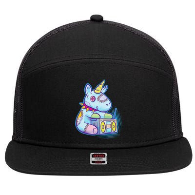 Kawaii Pastel Goth Unicorn Menhera Anime  7 Panel Mesh Trucker Snapback Hat