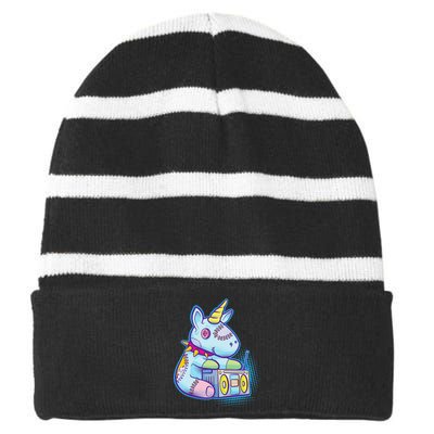 Kawaii Pastel Goth Unicorn Menhera Anime  Striped Beanie with Solid Band